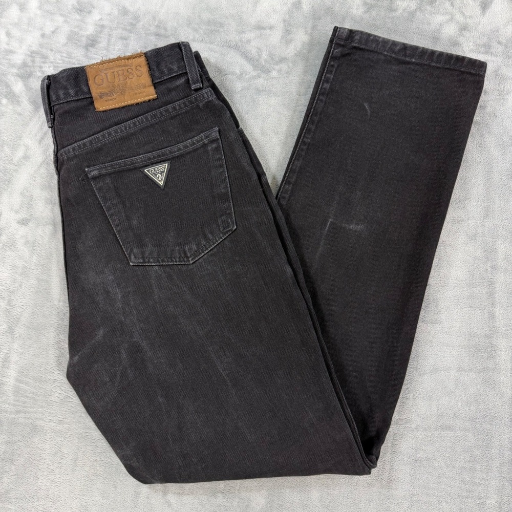 Vintage Guess Straight Jeans Men's Size 31x32 Black Cotton Denim Pants